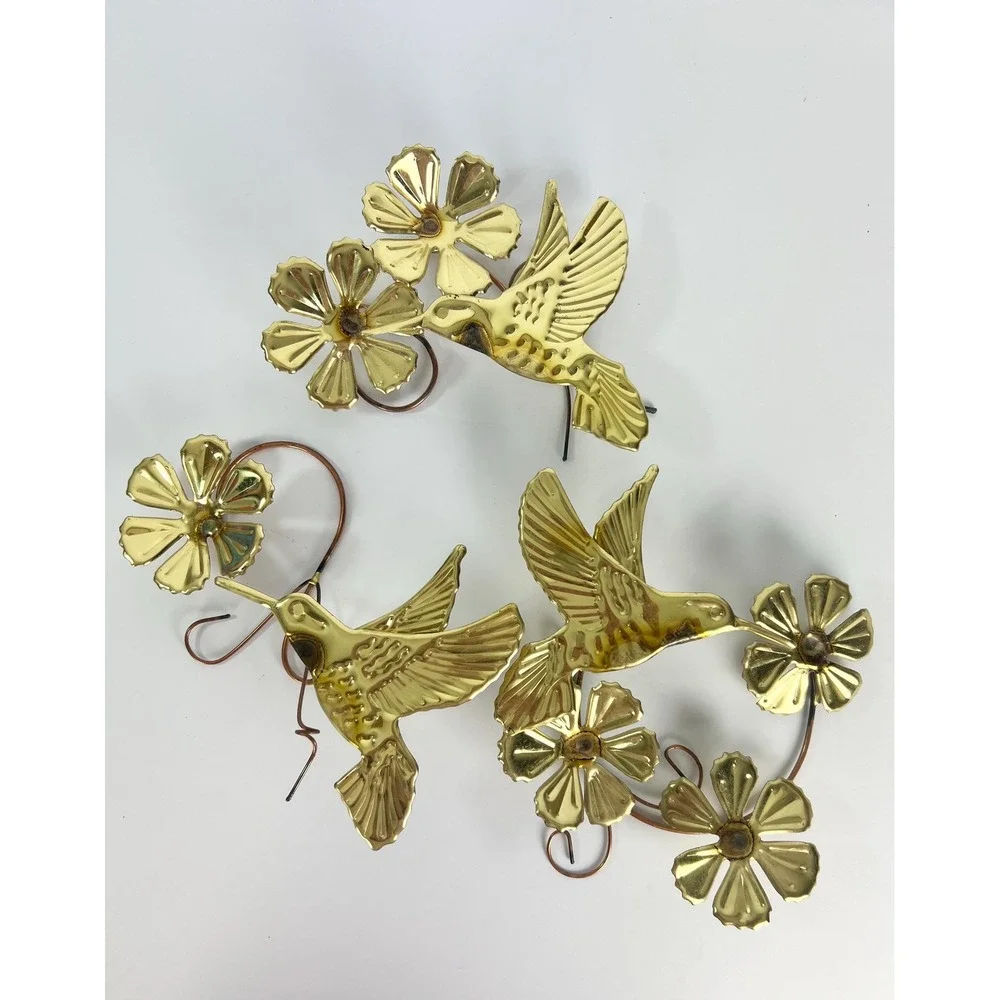 Vintage Metal‎ Art Hummingbirds Set of Three Gold Tone Wall Decor Homco 80s/90s
